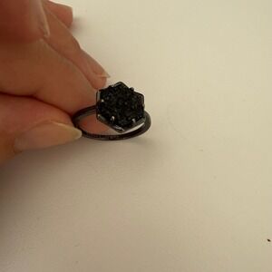 Kendra Scott Black Druzy Hexagon Ring Gunmetal Tone Geometric Statement Size 7
